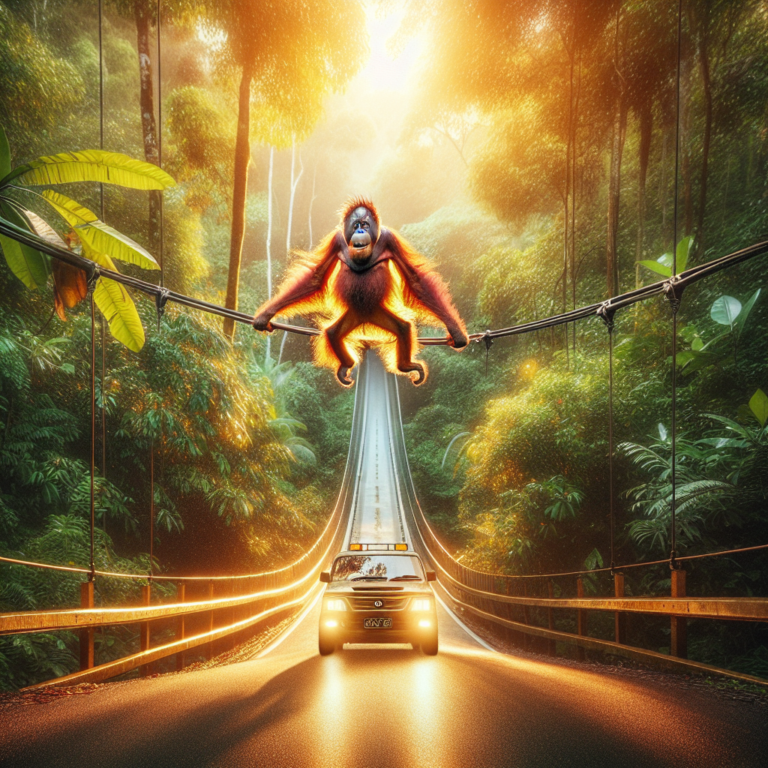 ‘Cries of delight’ as Sumatran orangutan filmed using canopy bridge to cross road for first time | Endangered species