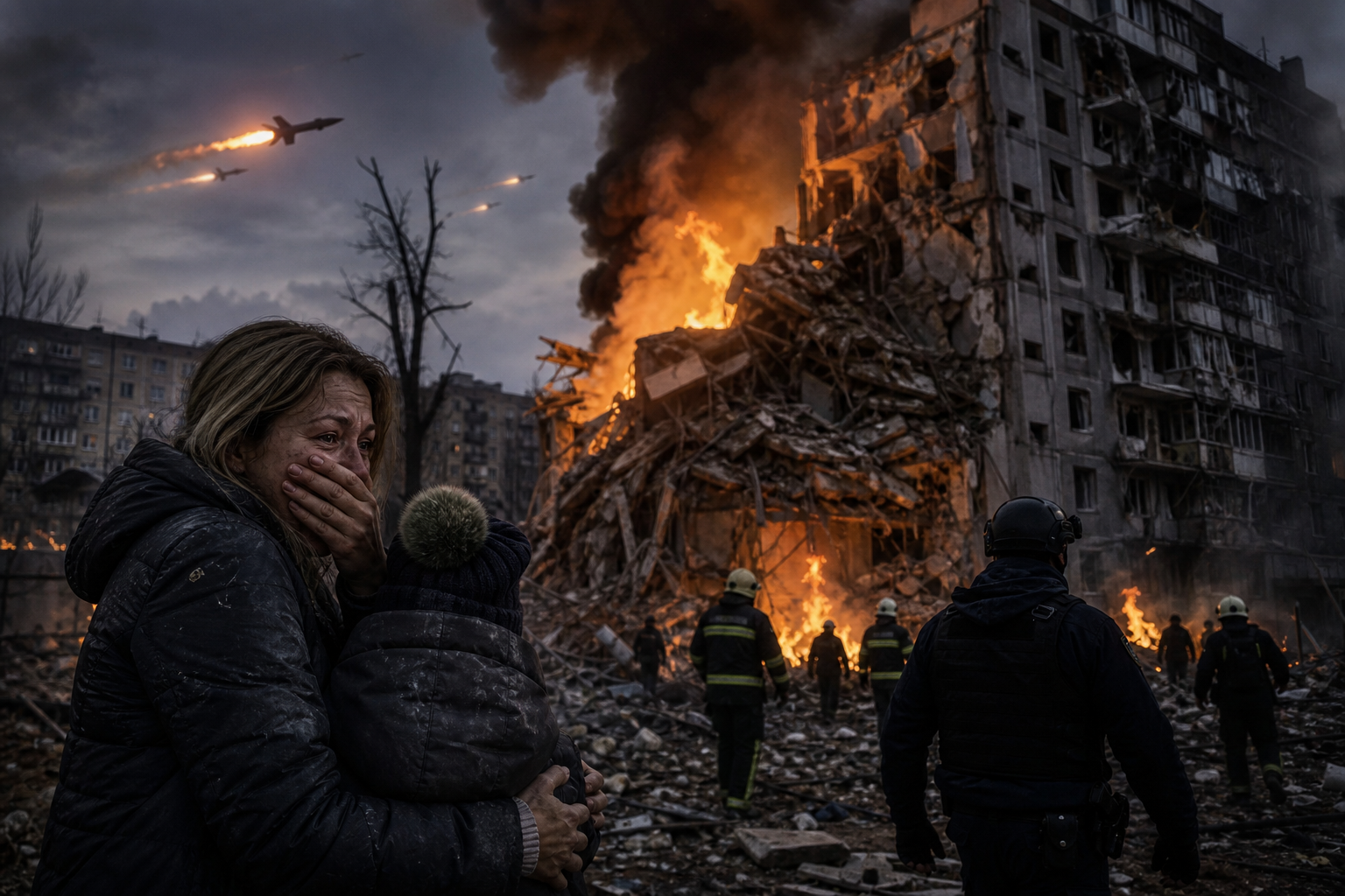 Major Russian missile, drone attack on Ukraine kills at least 22, topples apartment building, officials say