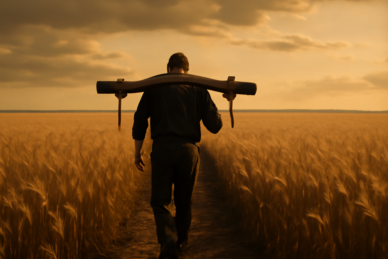 Person beneath a yoke in gentle light, illustrating Matthew 11:28-30 and the chrestos word study