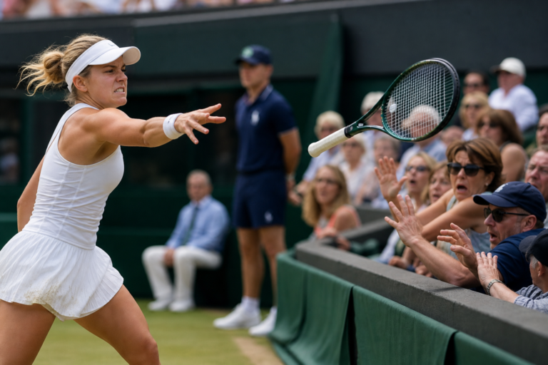 Player defaulted from Wimbledon girls’ singles after bouncing racket off grass and into crowd