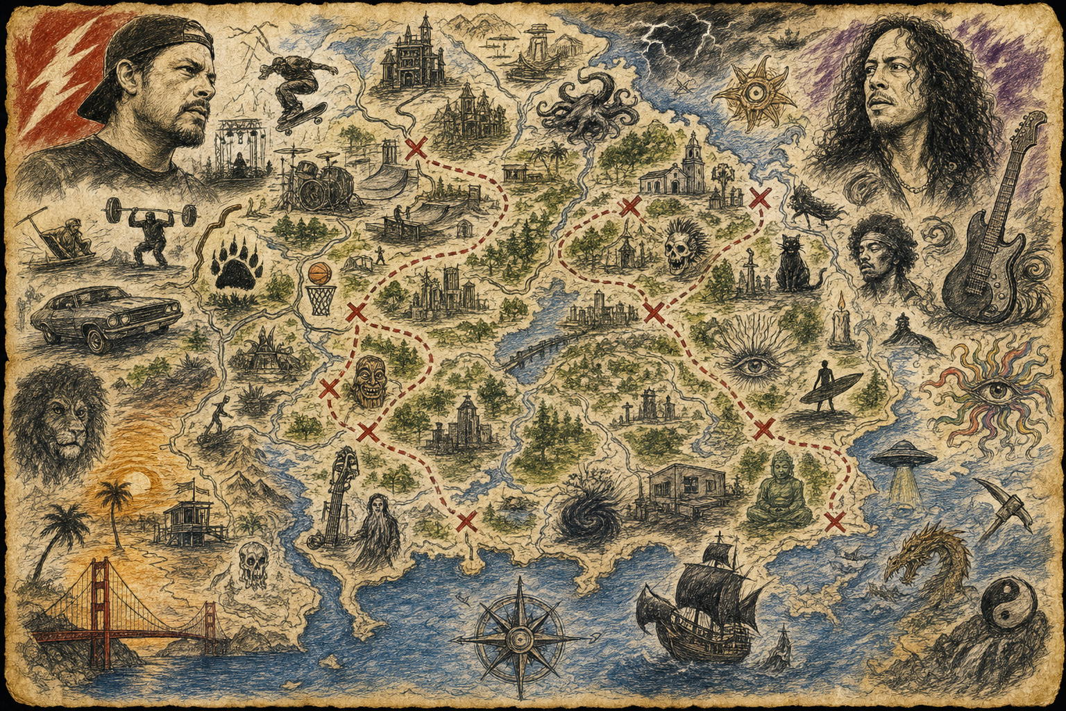 Metallica Doodle Map: All of Rob and Kirk's local Doodles