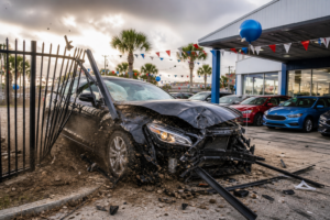 Car crashes through fence into used car dealership in Pensacola