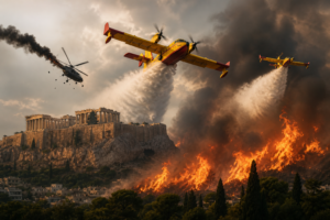 Water-dropping planes battle Athens wildfire after helicopter collision