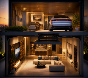 when the car moves upstairs, the garage becomes part of the home