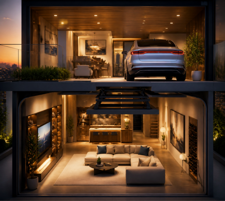 when the car moves upstairs, the garage becomes part of the home